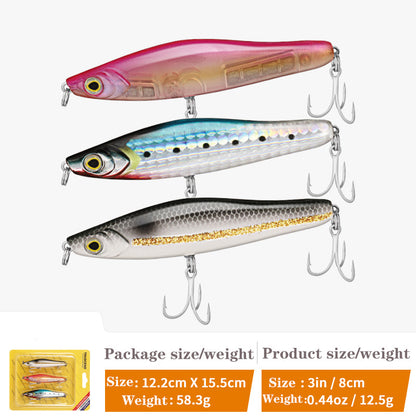 TRUSCEND Topwater Fishing Lures with BKK Hooks, Pencil Plopper Fishing Lure for Bass Catfish Pike Perch