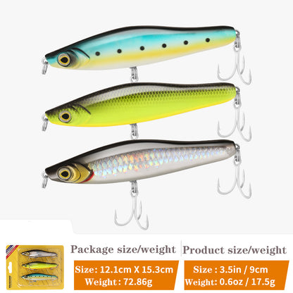 TRUSCEND Topwater Fishing Lures with BKK Hooks, Pencil Plopper Fishing Lure for Bass Catfish Pike Perch