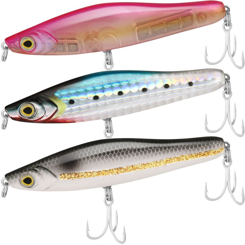 TRUSCEND Topwater Fishing Lures with BKK Hooks, Pencil Plopper Fishing Lure for Bass Catfish Pike Perch