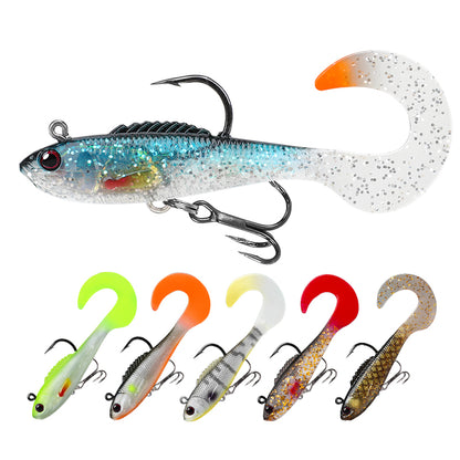 TRUSCEND Pre-Rigged Jig Head Soft Fishing Lures Paddle Tail